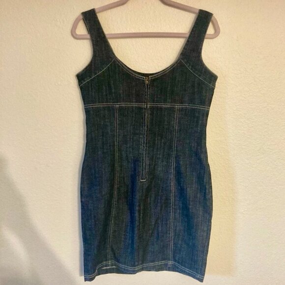 Dance In Paris Denim Fitted Mini Dress  Dark Wash Stretchy  Body Con Stitching - Picture 9 of 10